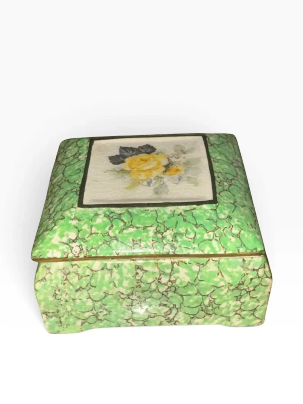 Vintage Belgium M.W. Ceramic Trinket Box With Floral Design